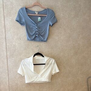 Bozzolo Blue Button-Front and White Collared Blouses